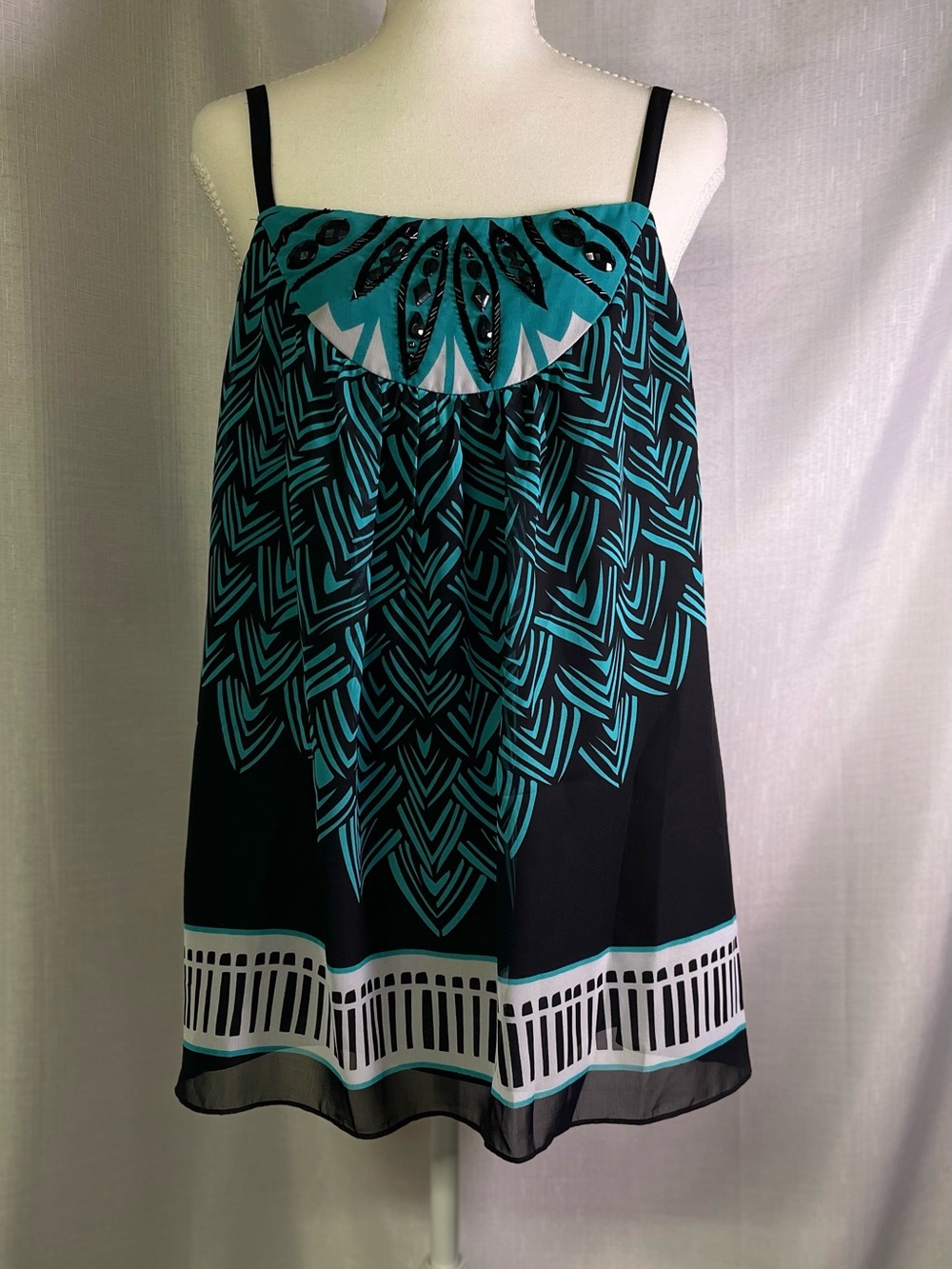 Black & Teal Geometric Tank Top Size 12